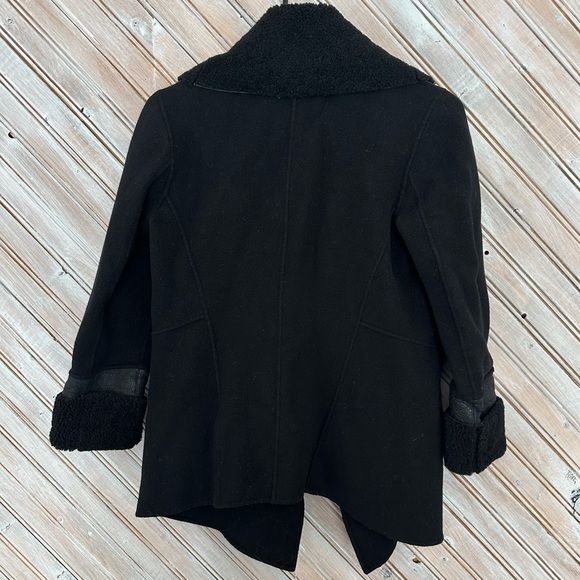 Mackage for Aritzia Black Wool Teddy Crossover Button Sheepskin Viscose Jacket - Picture 9 of 10